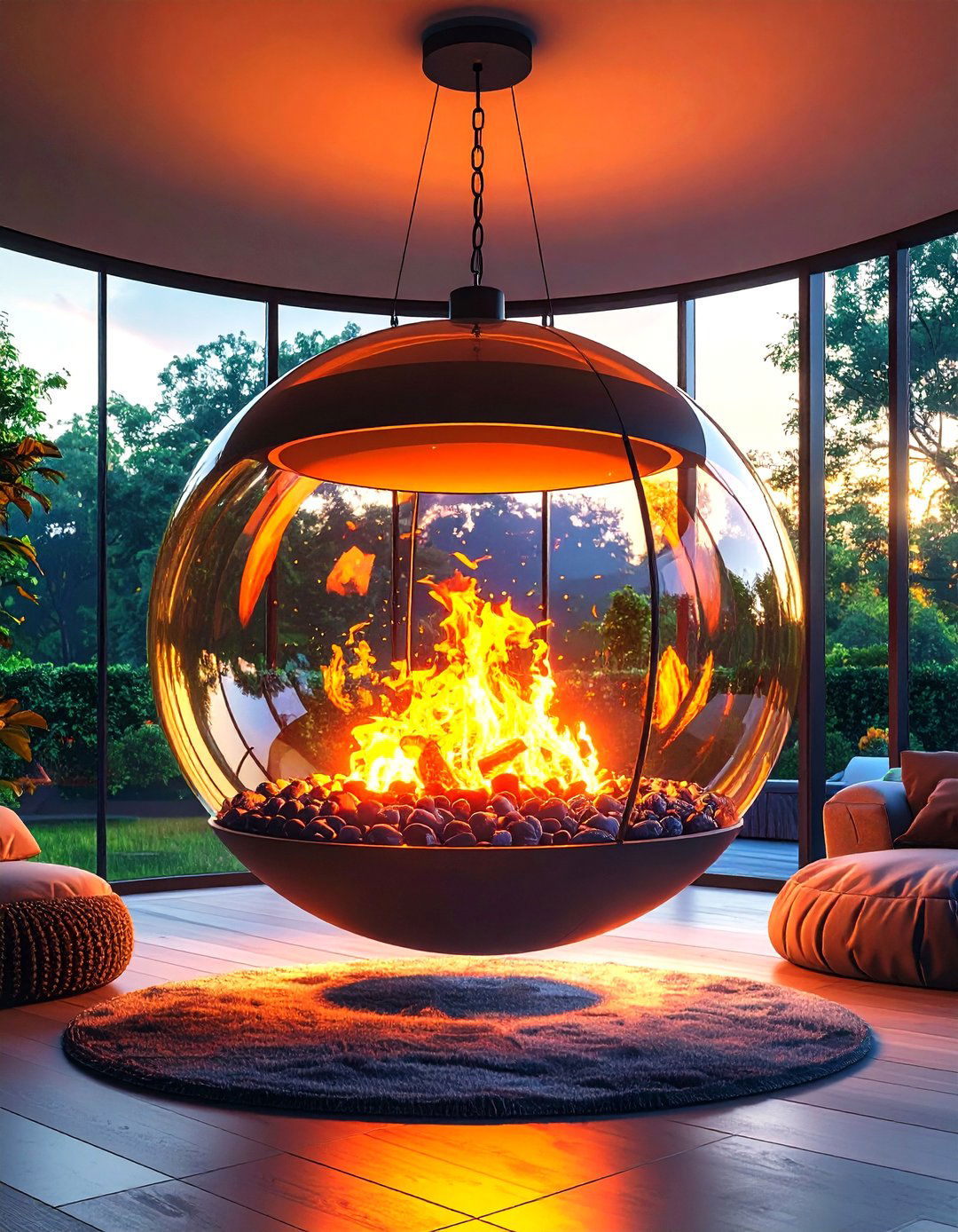 Suspended Bubble Fireplace - 20 Sunroom With Fireplace Ideas