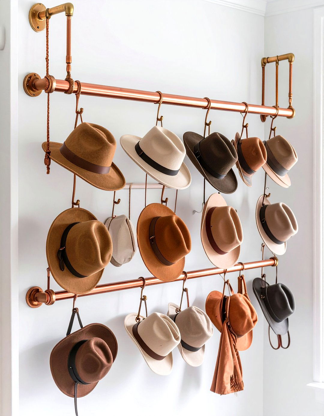 Suspended Copper Pipe Hat Rack - 20 Hat Rack Ideas