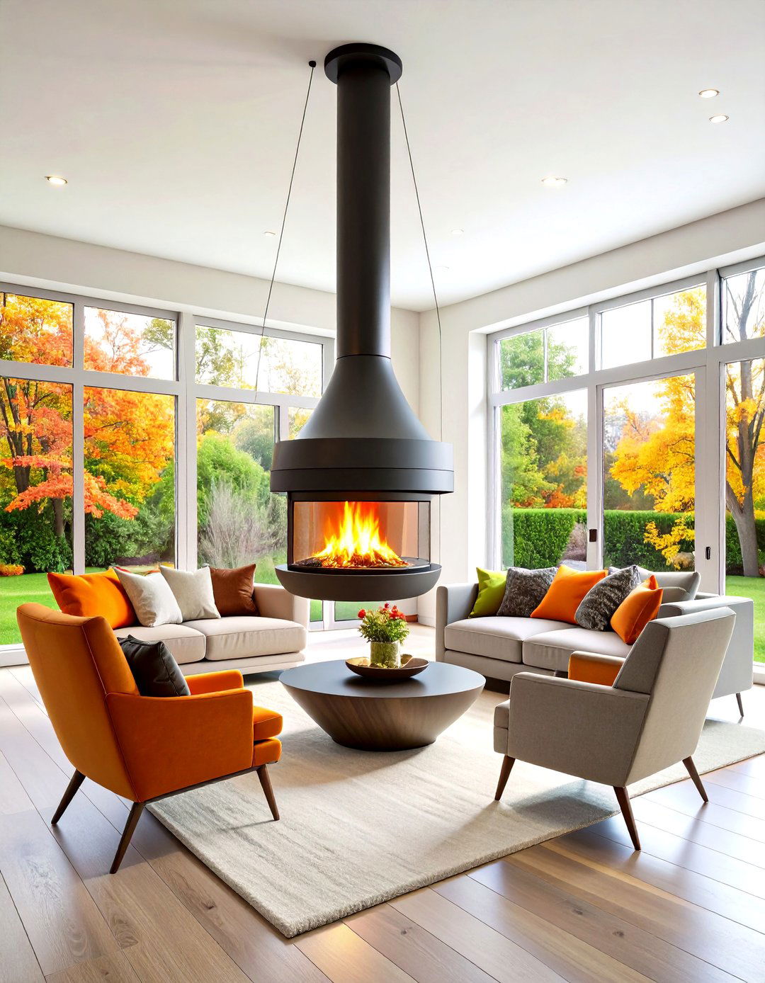 Suspended Double Sided Fireplace Centerpiece - 20 Double-sided Fireplace Ideas