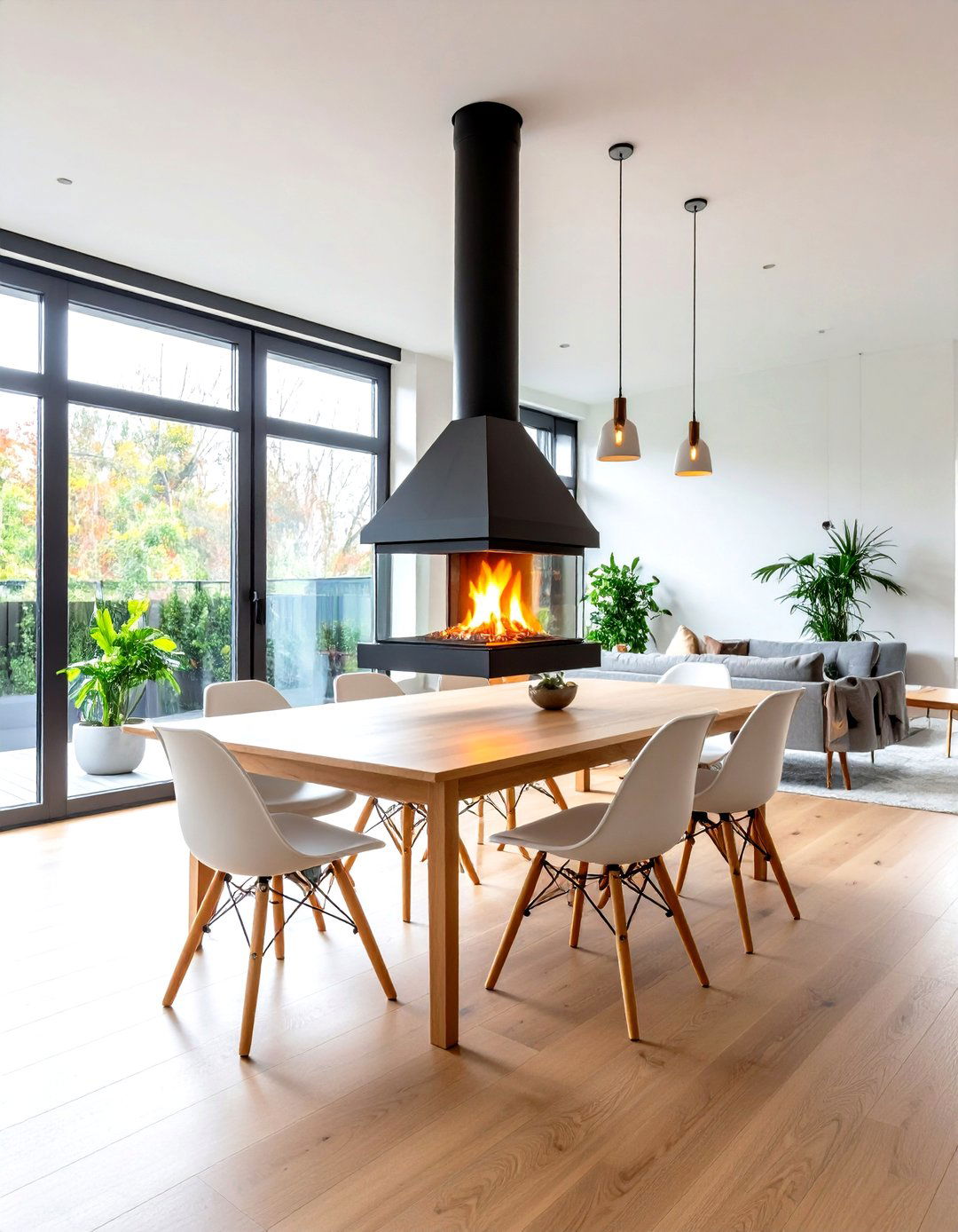 Suspended Fireplace Brings Scandinavian Drama to Dining Rooms - 20 Dining Room With Fireplace Ideas