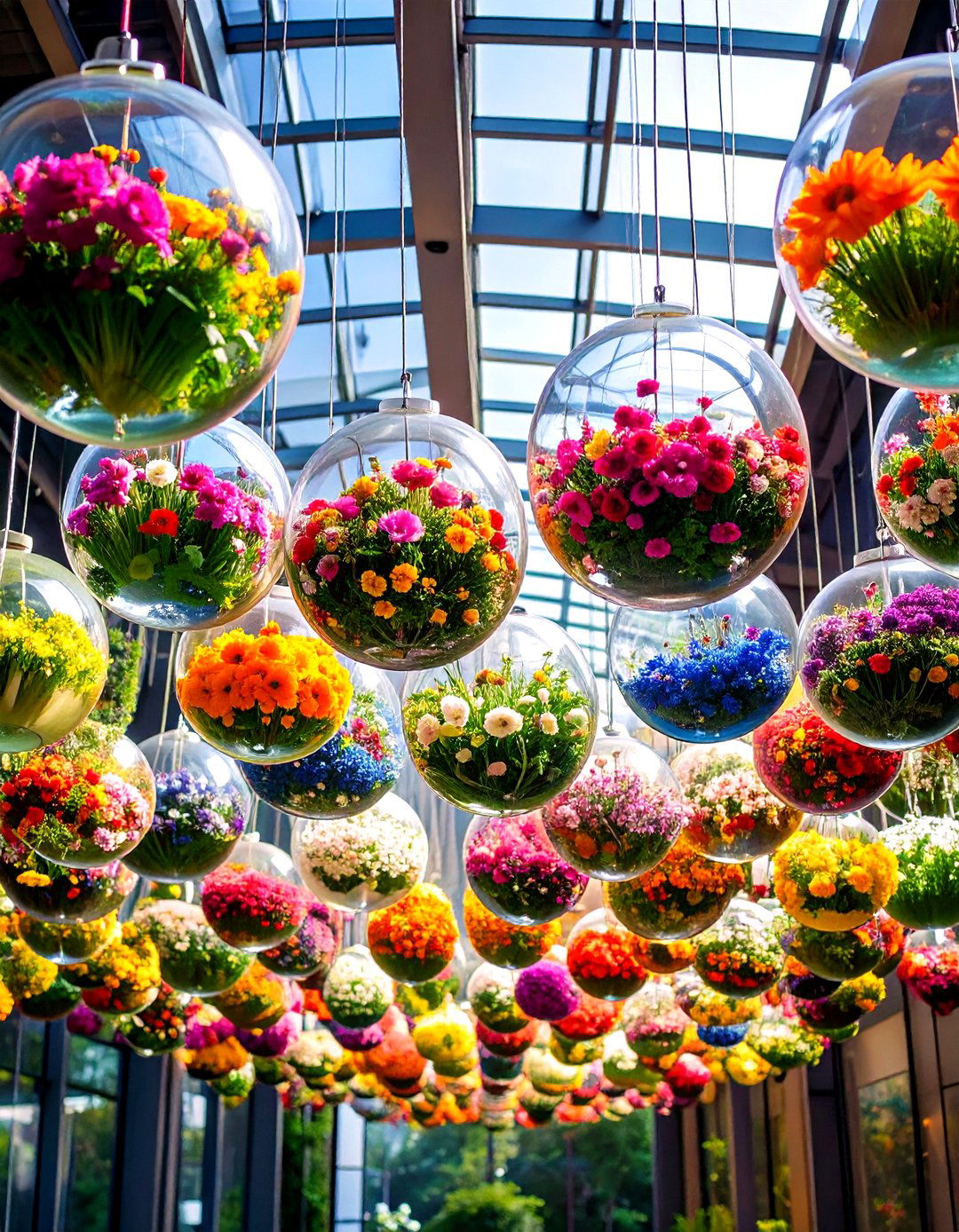 Suspended Glass Orbs Filled with Blooms - 20 Tall Wedding Centerpiece Ideas