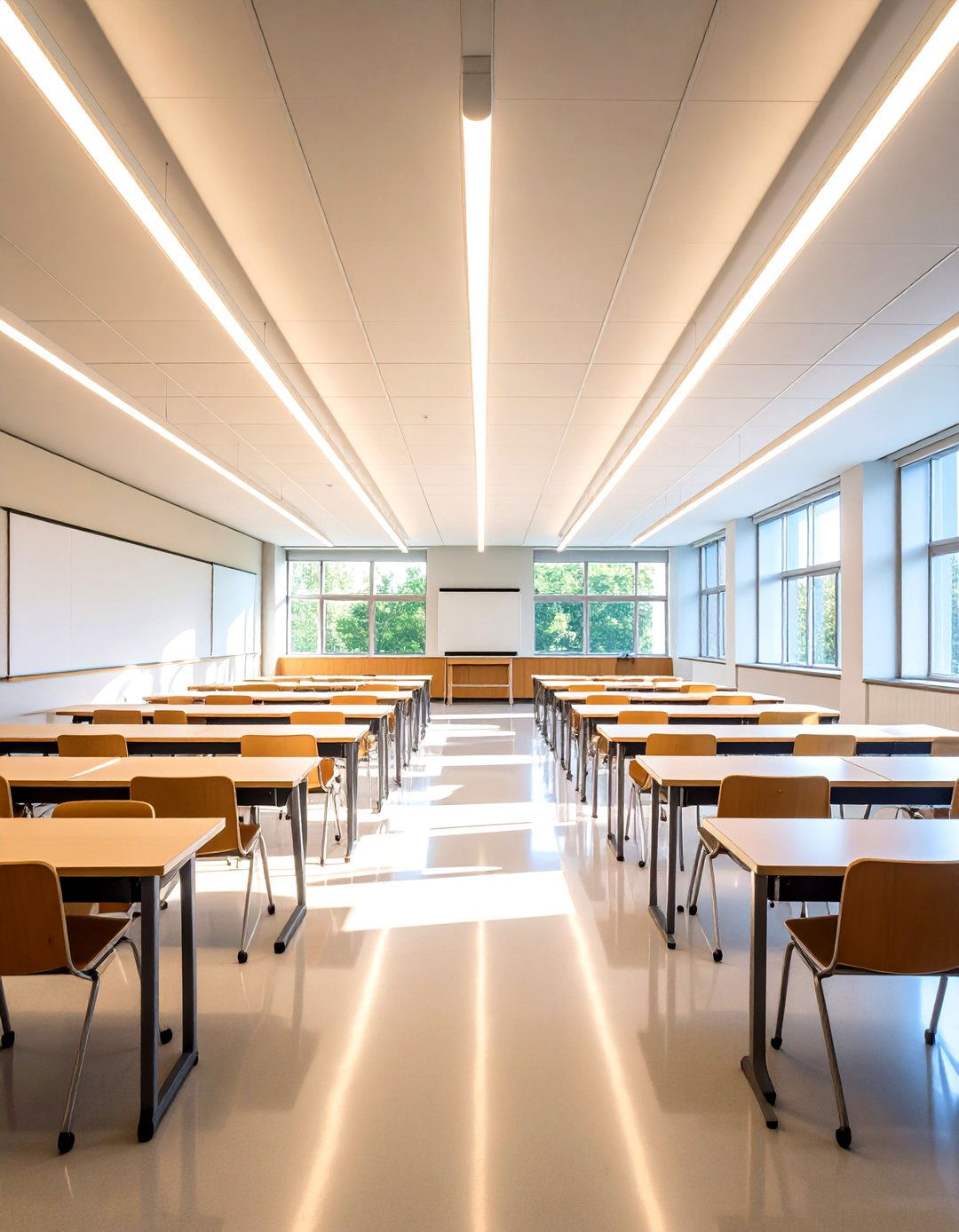 Suspended Linear Classroom Lighting for Modern Aesthetics - 20 Classroom Lighting Ideas