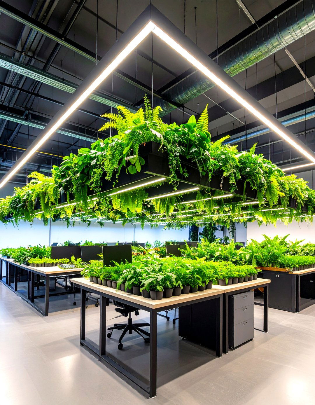 Suspended Living Plant Grid Purifies Air Above Desks - 20 Green Ceiling Ideas