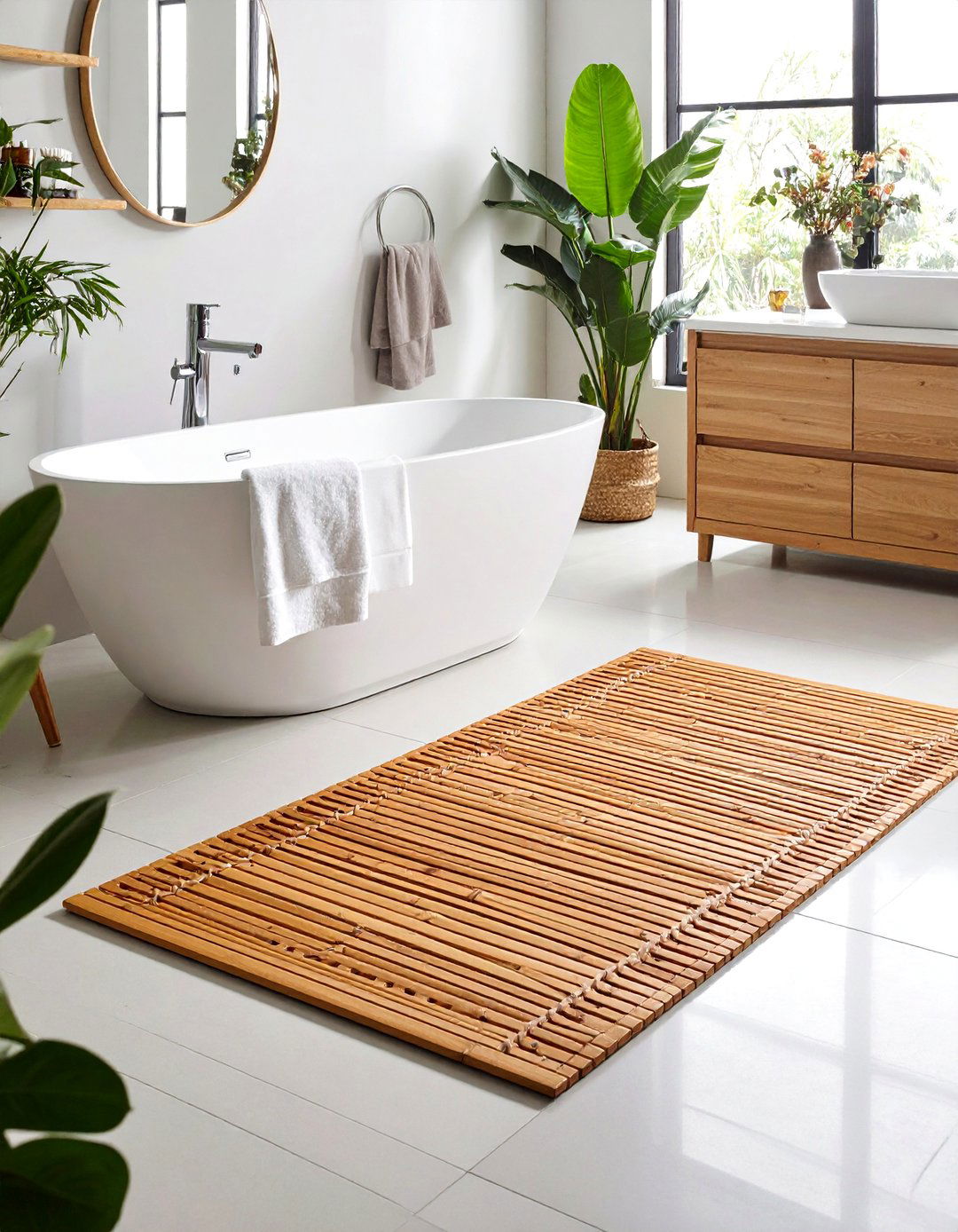 Sustainable Bamboo Slat Bathroom Rug - 20 Bathroom Rug Ideas
