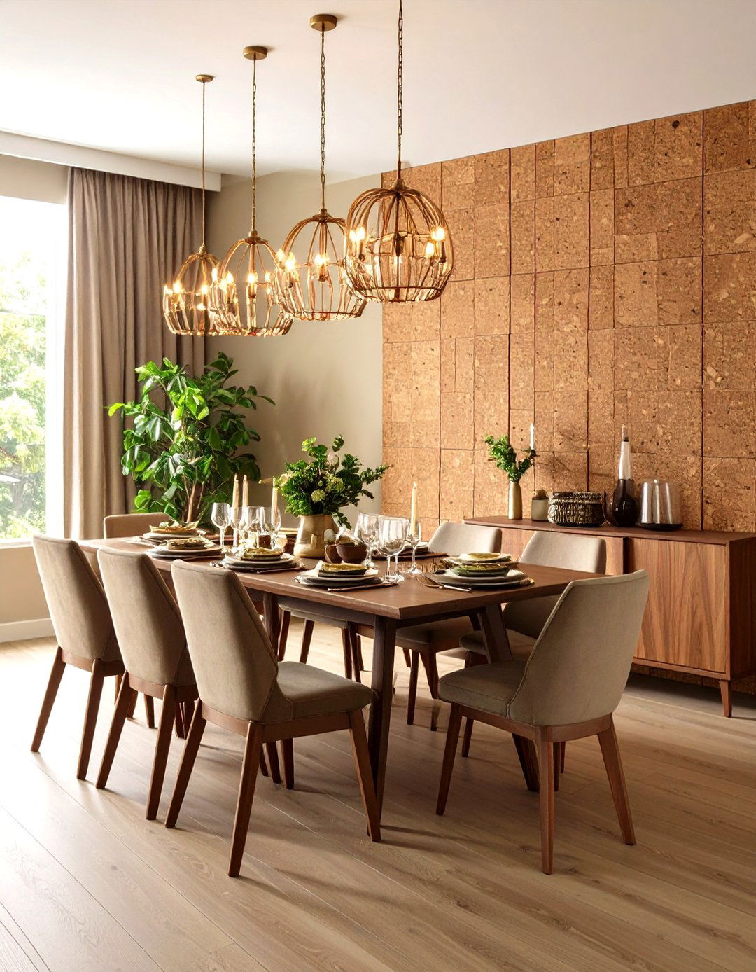 Sustainable Cork Wall Paneling with Natural Warmth - 20 Dining Room Wall Paneling Ideas