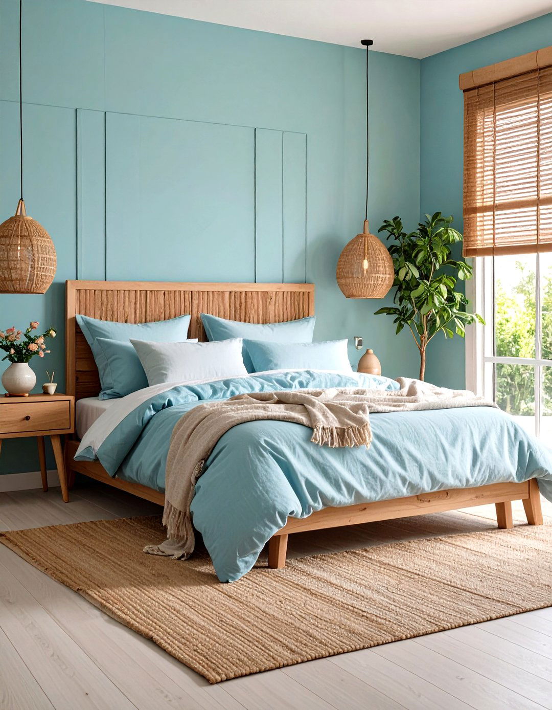 Sustainable Linen and Bamboo Textures - 20 Duck Egg Blue Bedroom Ideas