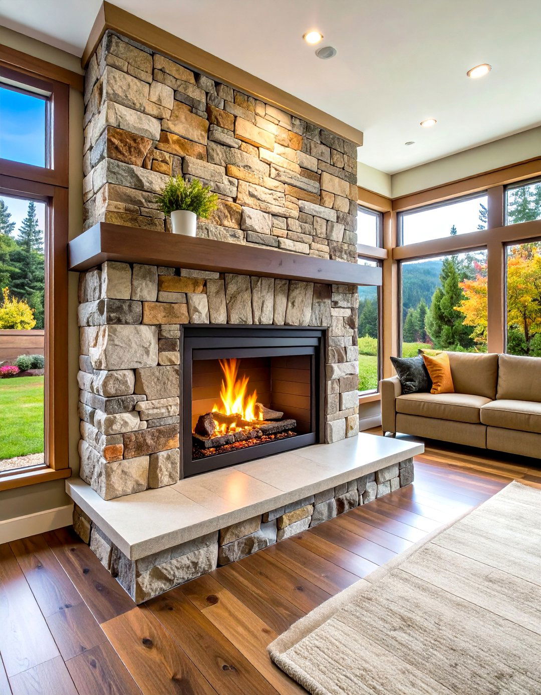 Sustainable Manufactured Faux Stone Fireplace with Recycled Content - 20 Faux Stone Fireplace Ideas