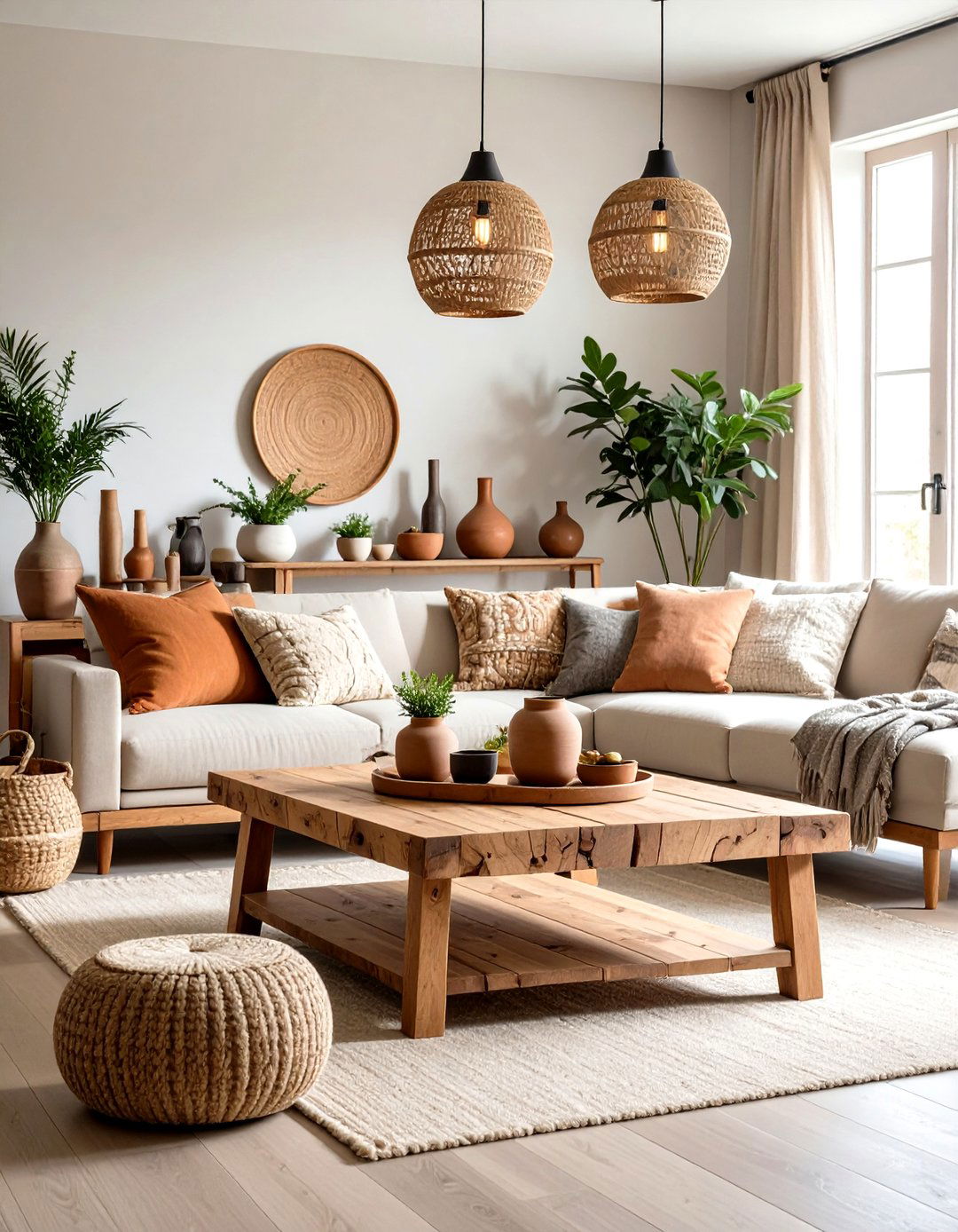 Sustainable Natural Material Sofa Table Setup - 20 Sofa Table Decor Ideas