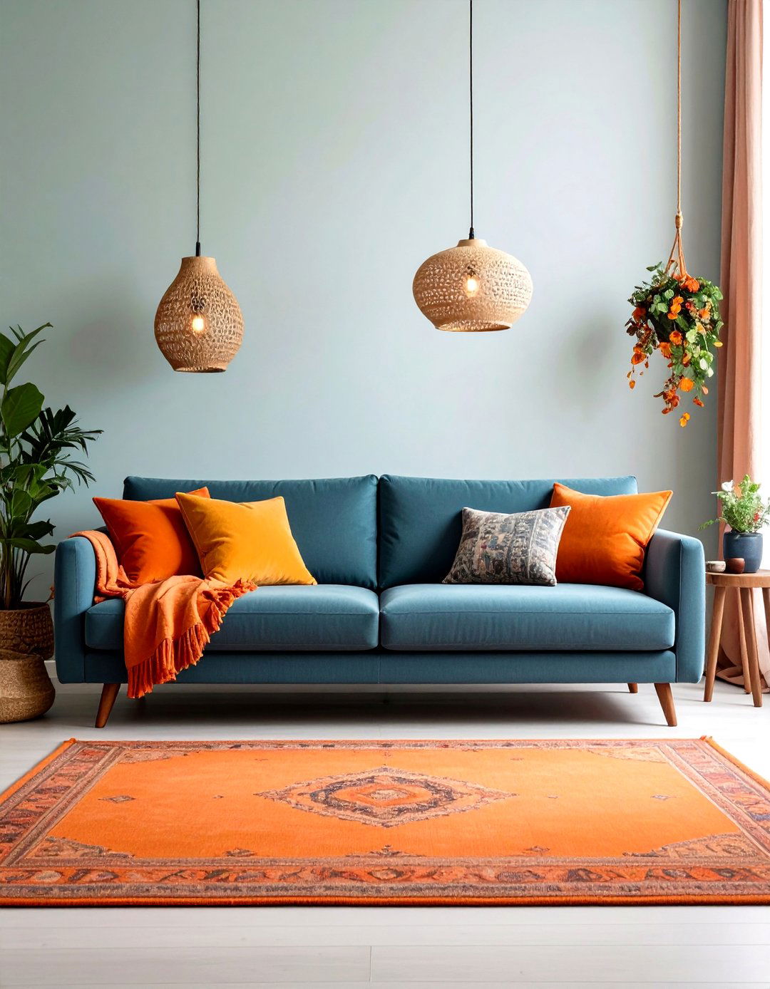 Sustainable Orange and Blue Living Room - 20 orange and blue living room ideas