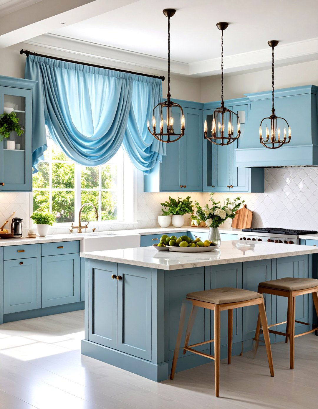 Swag Kitchen Valance Flowing Drama - 20 Kitchen Valance Ideas