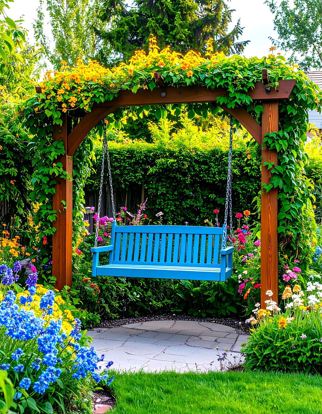Swing Seat Garden Arch for Relaxation - 20 Garden Arch Ideas