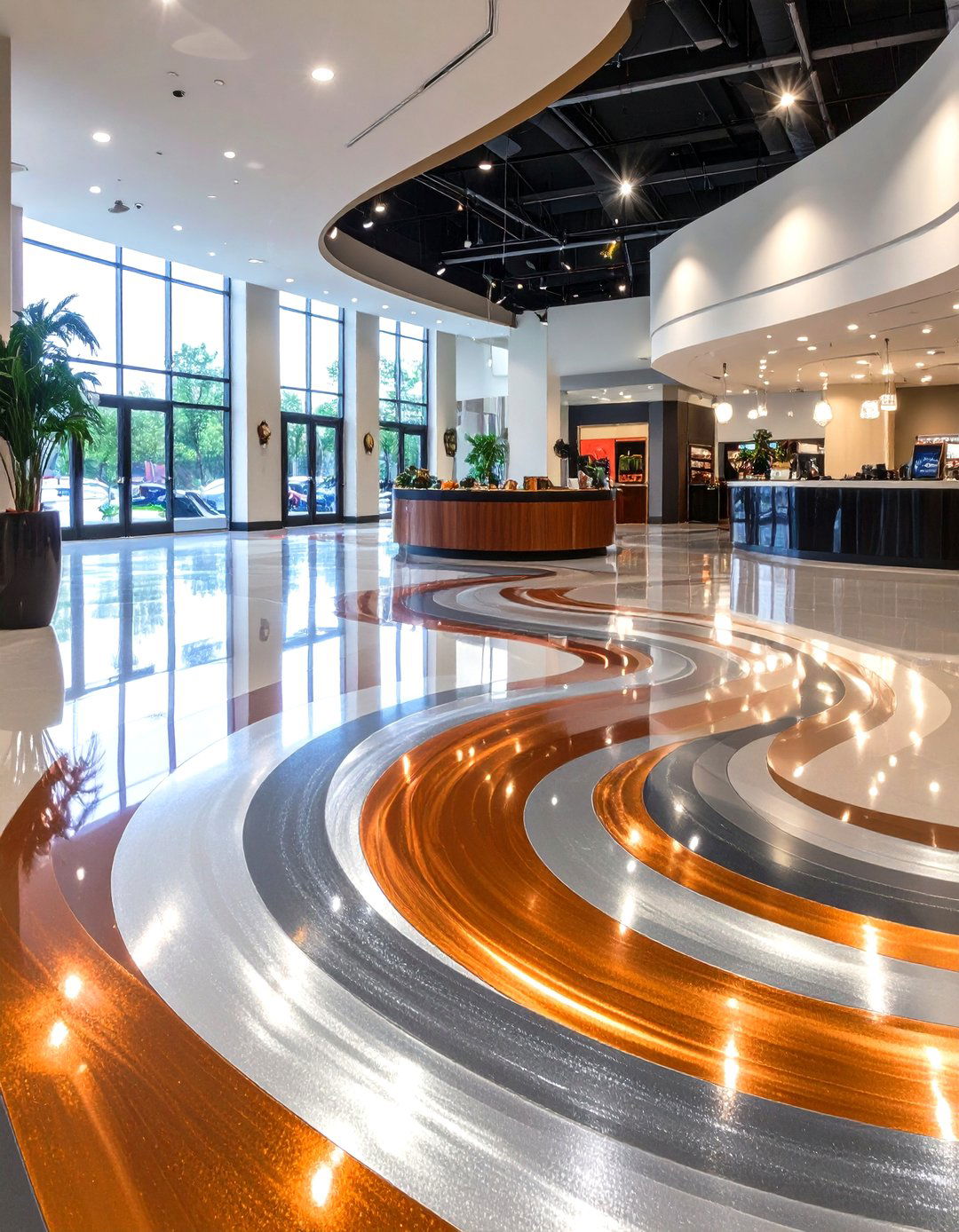 Swirl Pattern Metallic Epoxy Floor - 20 Epoxy Floor Designs