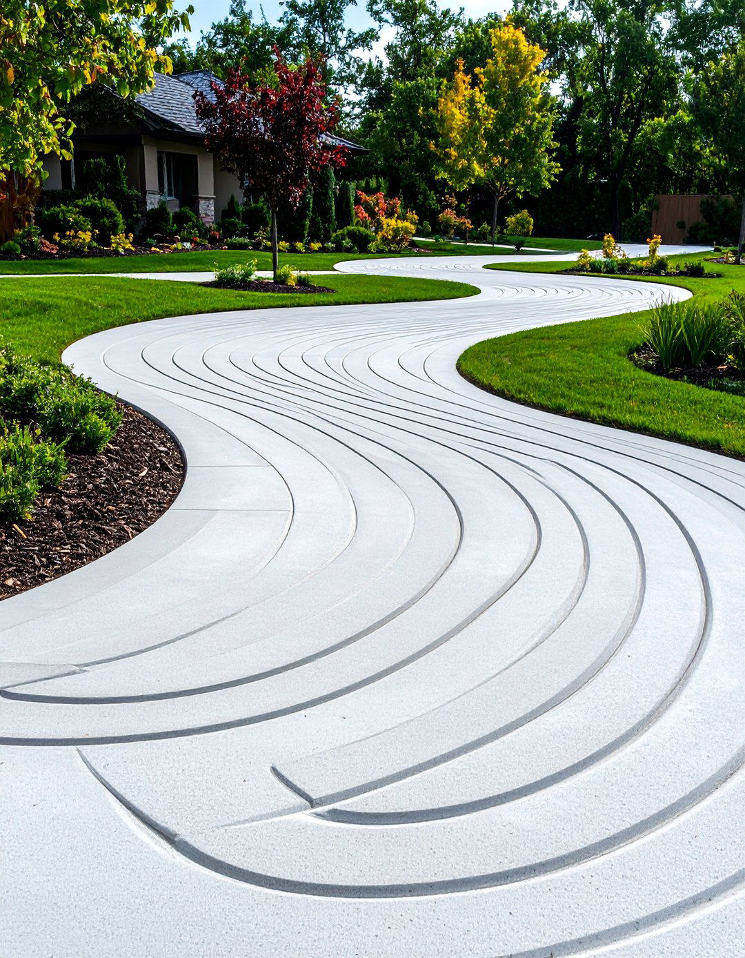 Swirled Finish Concrete Driveway - 20 Concrete Driveway Ideas