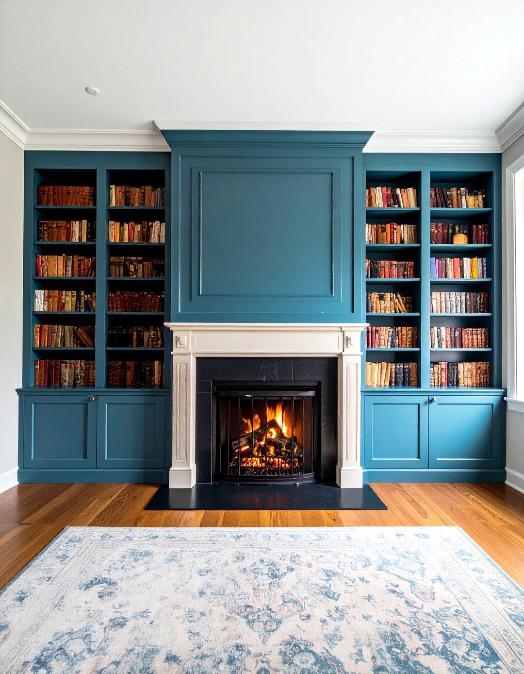 Symmetrical Alcoves Anchor the Room - 20 Fireplace With Bookshelves