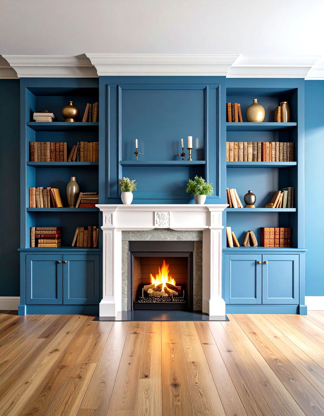 Symmetrical Bookcase Towers Frame the Fireplace - 20 Fireplace Built-in Ideas