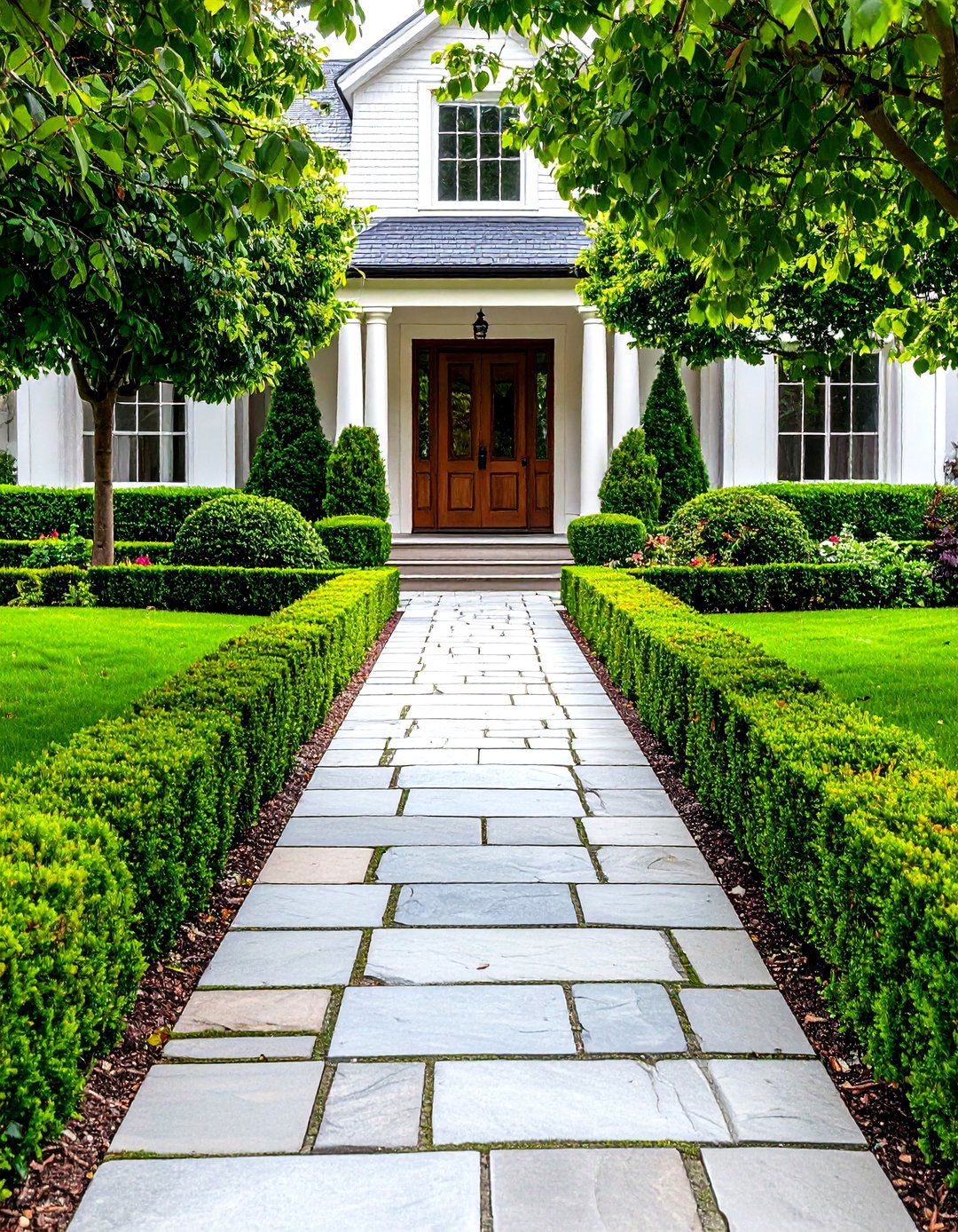 Symmetrical Flagstone Walkway Leading to a Formal Entry - 20 Flagstone Walkway Ideas