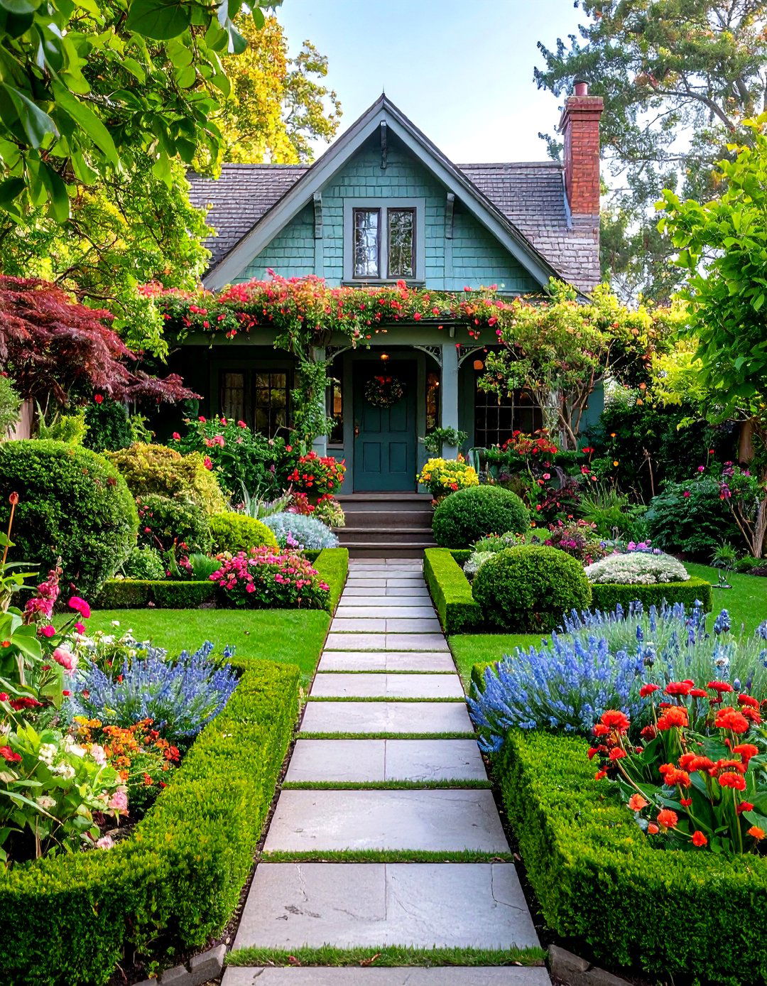Symmetrical Layout with Central Axis - 20 Victorian Front Garden Ideas