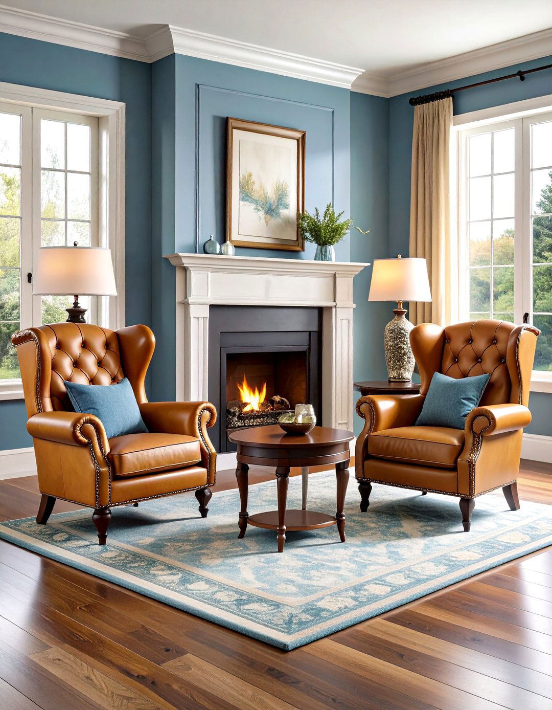 Symmetrical Wingback Chairs in Front of Fireplace - 20 Chairs in Front of Fireplace Ideas