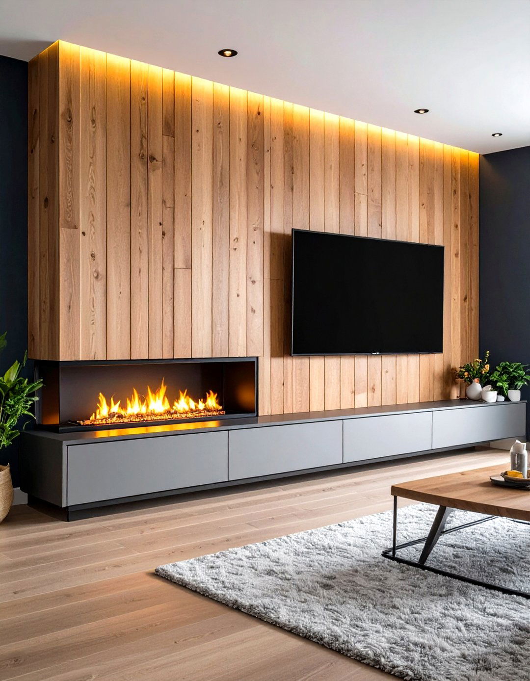 TV Integration in Shiplap Wall - 20 Shiplap Fireplace Ideas