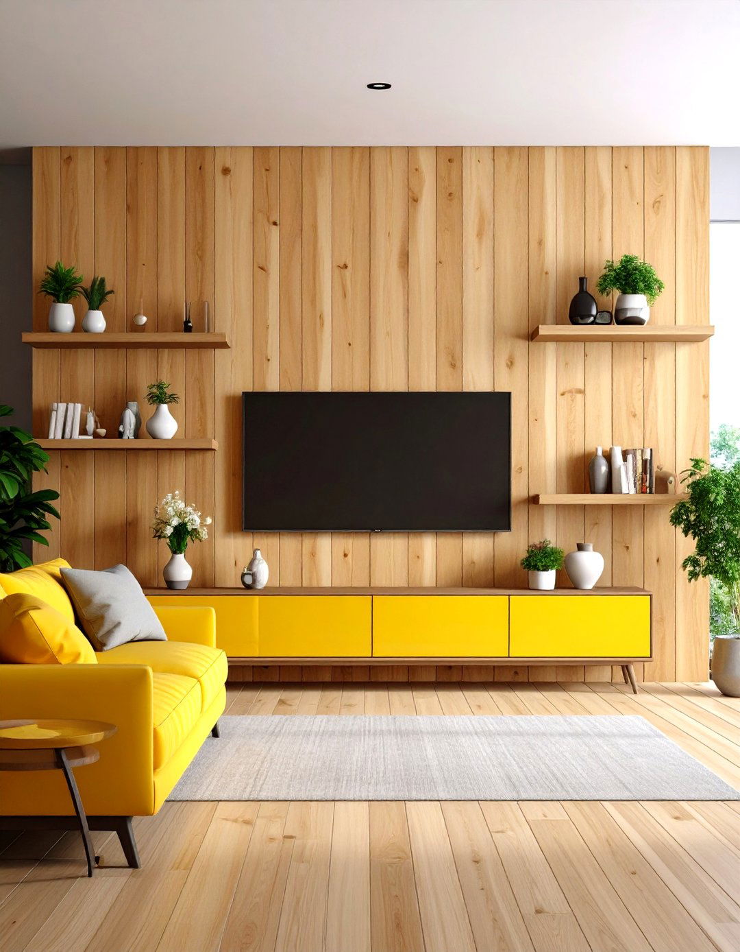 TV Wall with Integrated Shelving - 20 Shiplap Wall Ideas