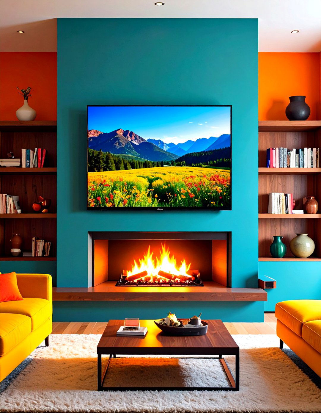 TV above a Low Profile Fireplace - 20 Small Living Room Ideas With Tv