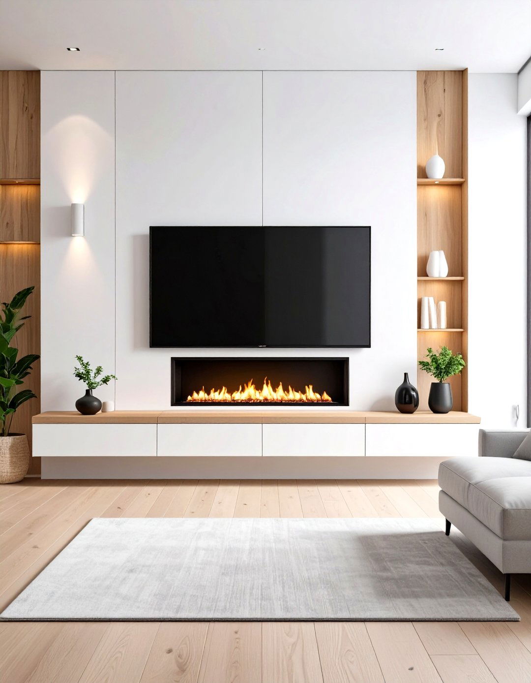 TV and Electric Fireplace Media Wall Combo - 20 Electric Fireplace Ideas