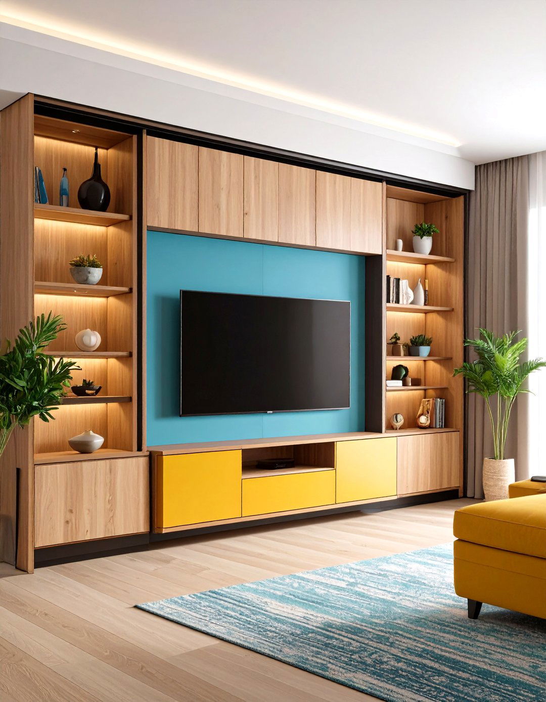 TV behind Sliding Doors - 20 Small Living Room Ideas With Tv