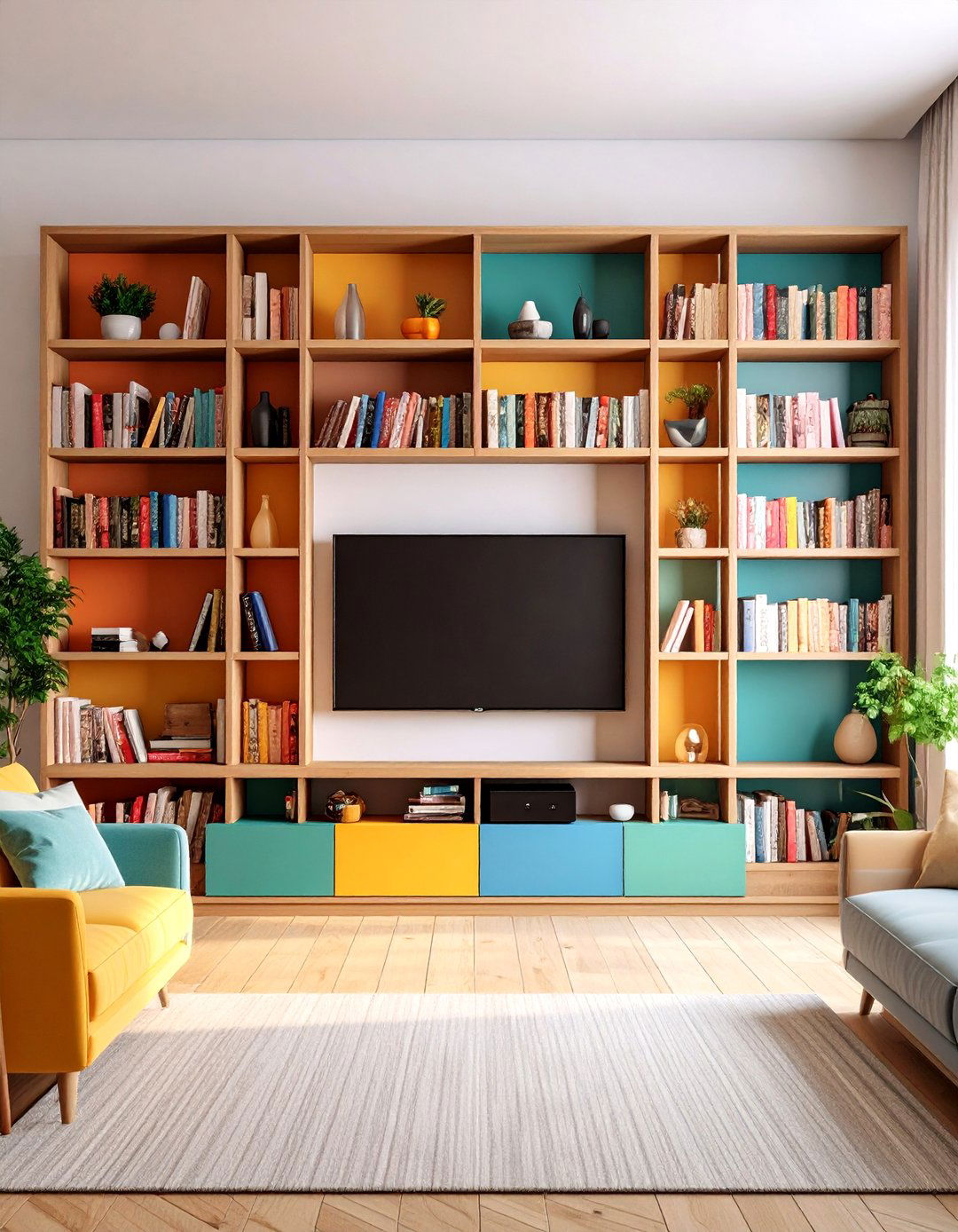 TV within a Bookcase - 20 Small Living Room Ideas With Tv