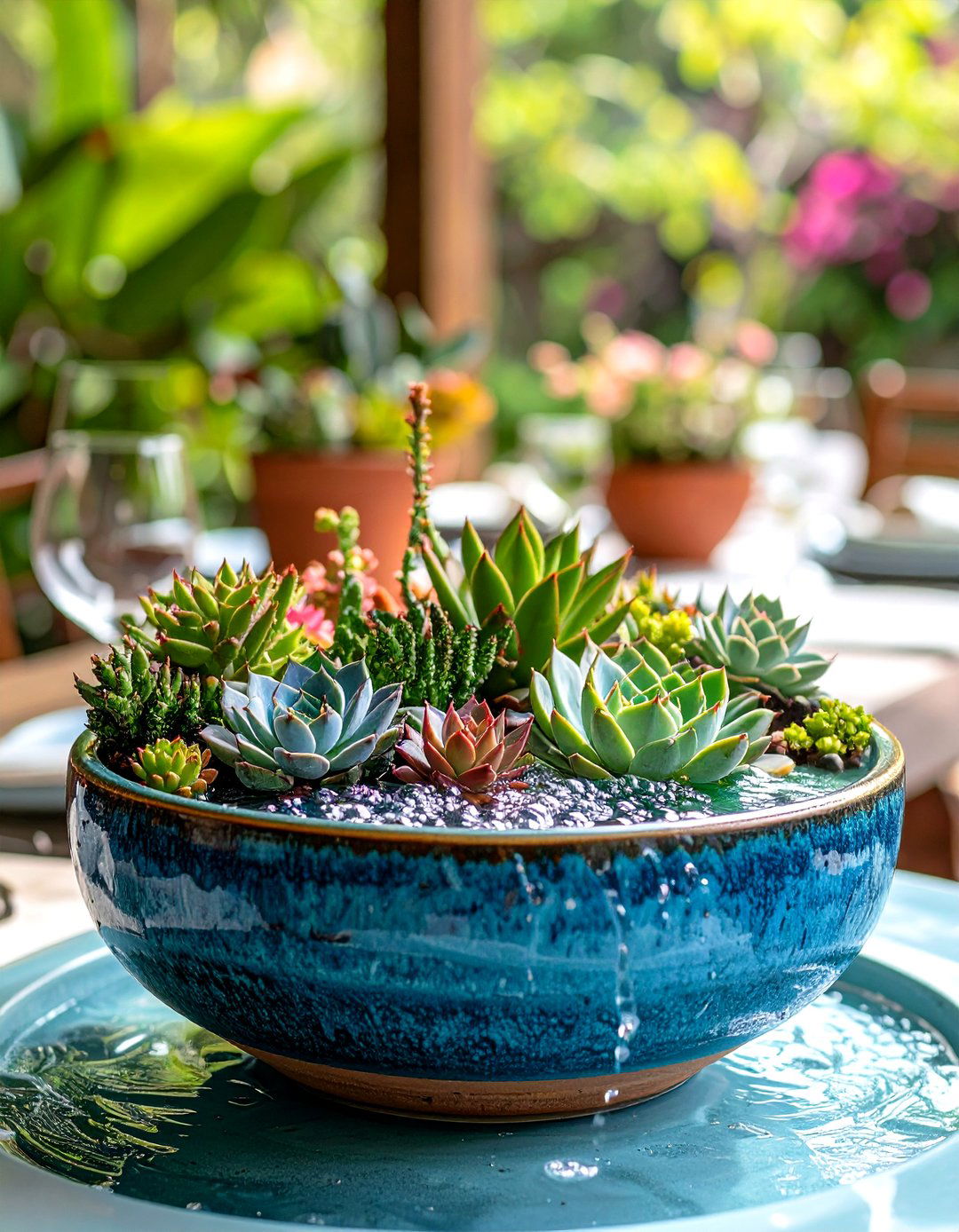 Tabletop Water Feature with Succulent Integration - 20 Water Feature Ideas