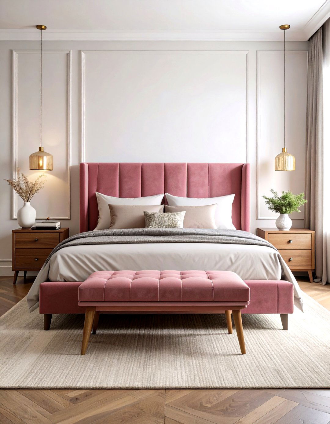 Take Dusty Rose Velvet Upholstery for a Luxe Hotel Feel - 20 Dusty Rose Bedroom Ideas