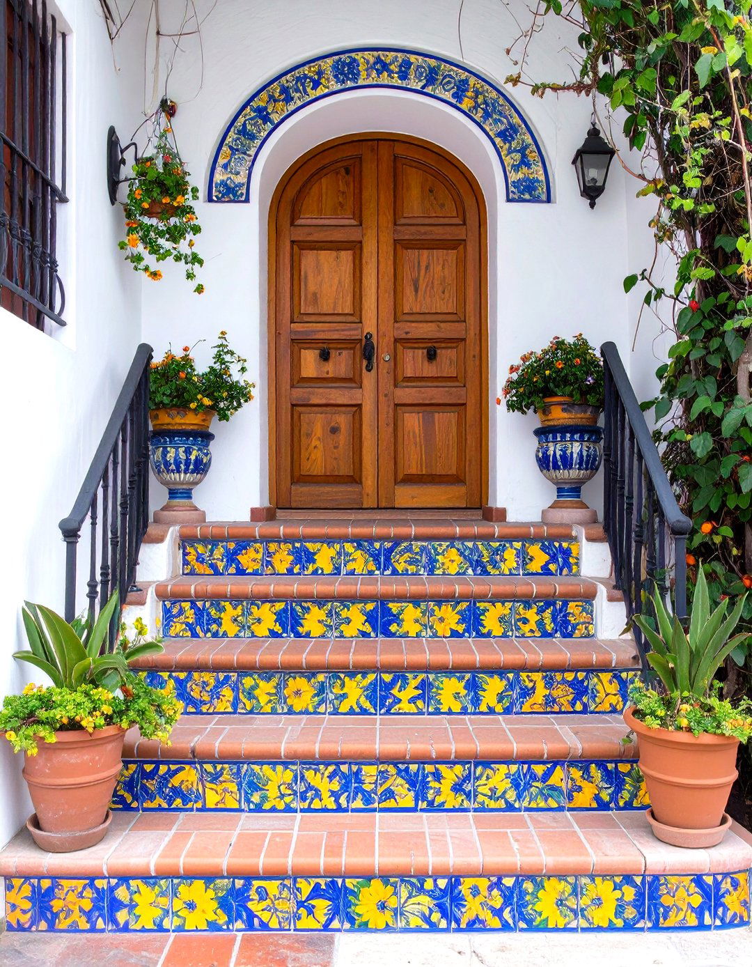 Talavera Tiled Stair Spanish Style Front Porch - 20 spanish style front porch ideas