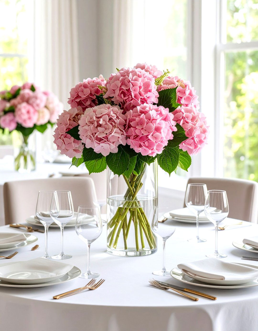 Tall Glass Cylinder Hydrangea Centerpiece - 20 Hydrangea Centerpiece Ideas