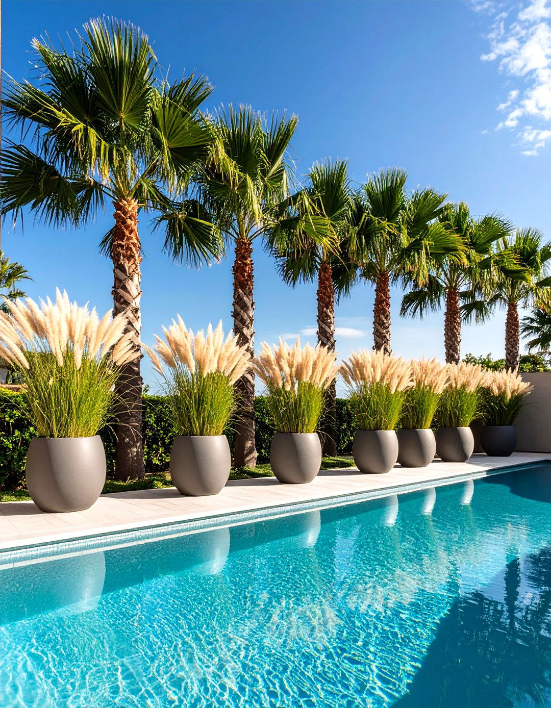 Tall Potted Grasses and Plants - 20 Pool Privacy Ideas