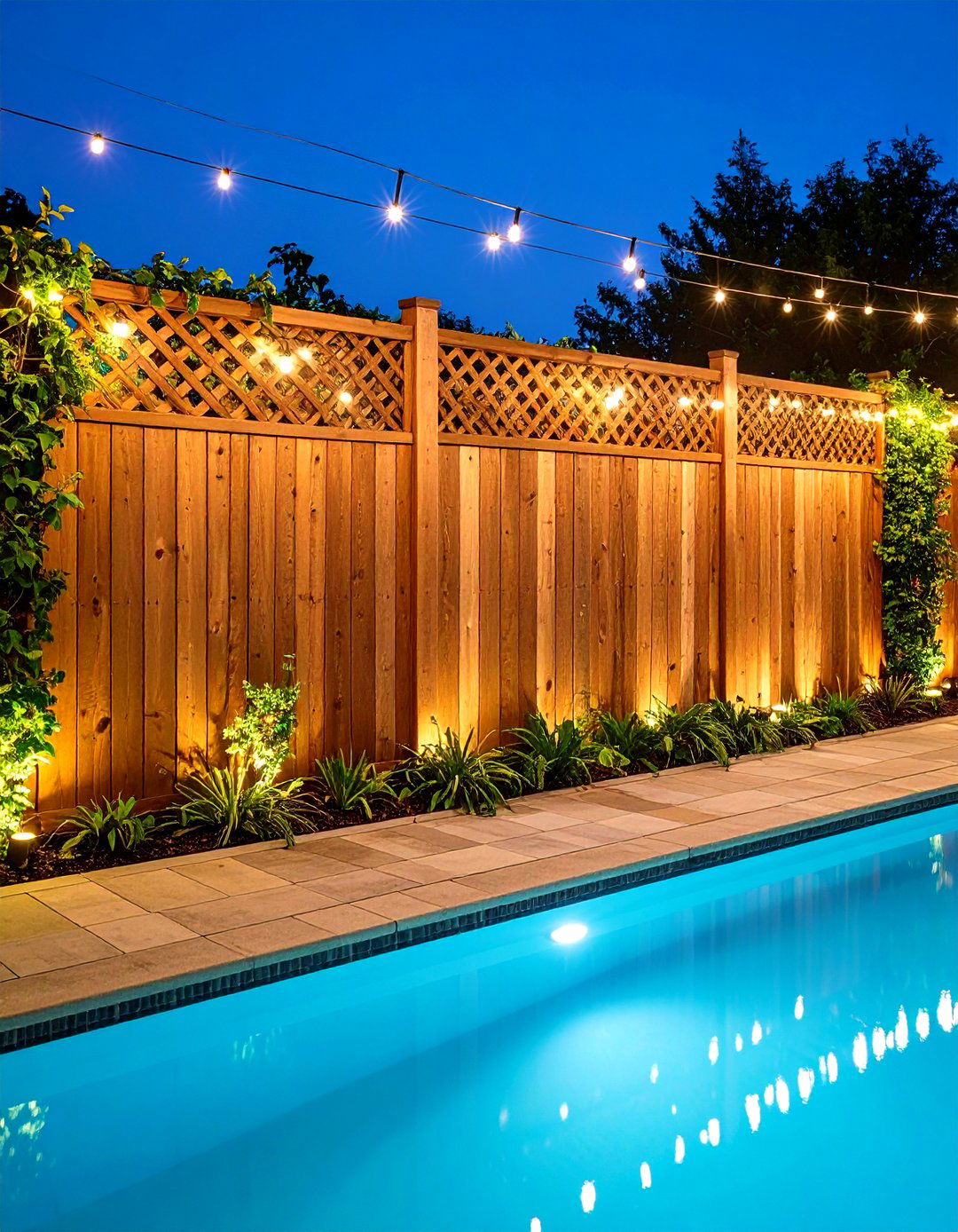 Tall Wooden Fences with Lattice Tops - 20 Pool Privacy Ideas