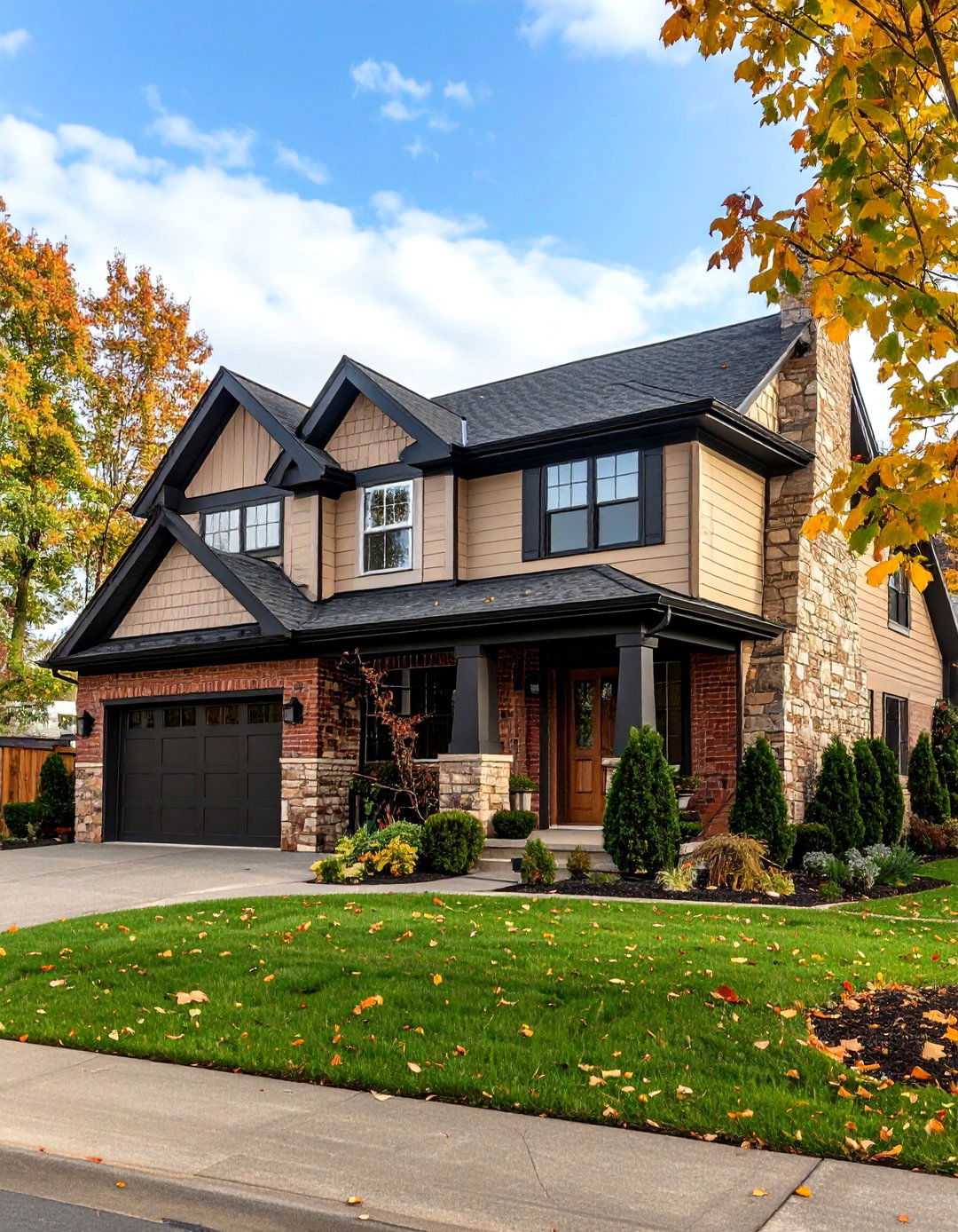 Tan Brick with Black Mortar and Trim - 20 Tan House With Black Trim Design Ideas