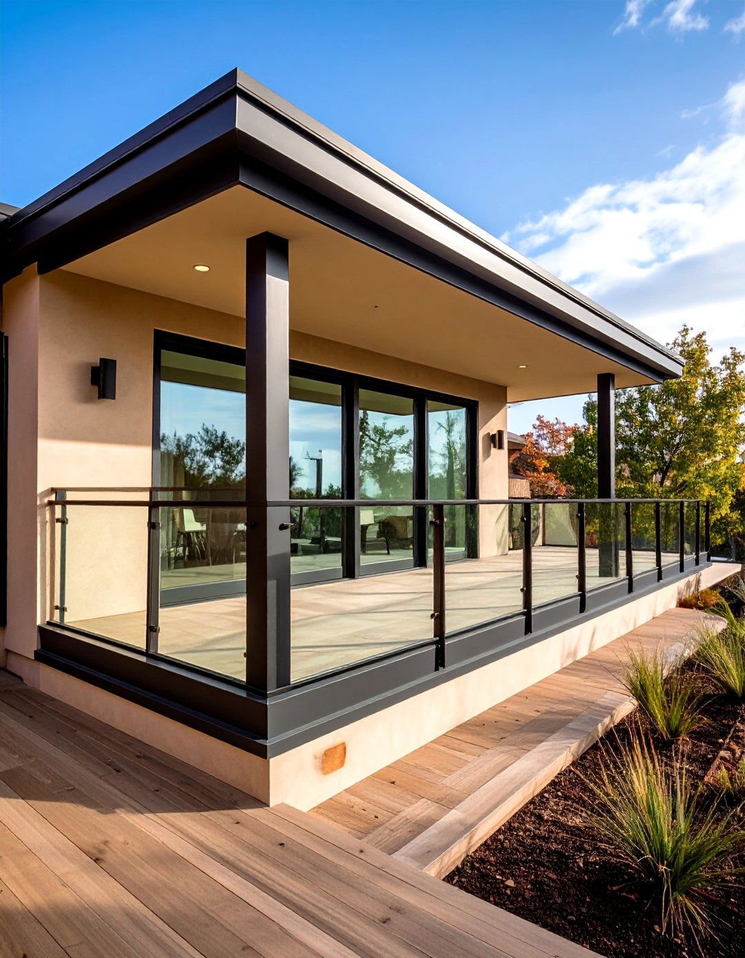 Tan Clapboard with Black Metal Roofing Details - 20 Tan House With Black Trim Design Ideas
