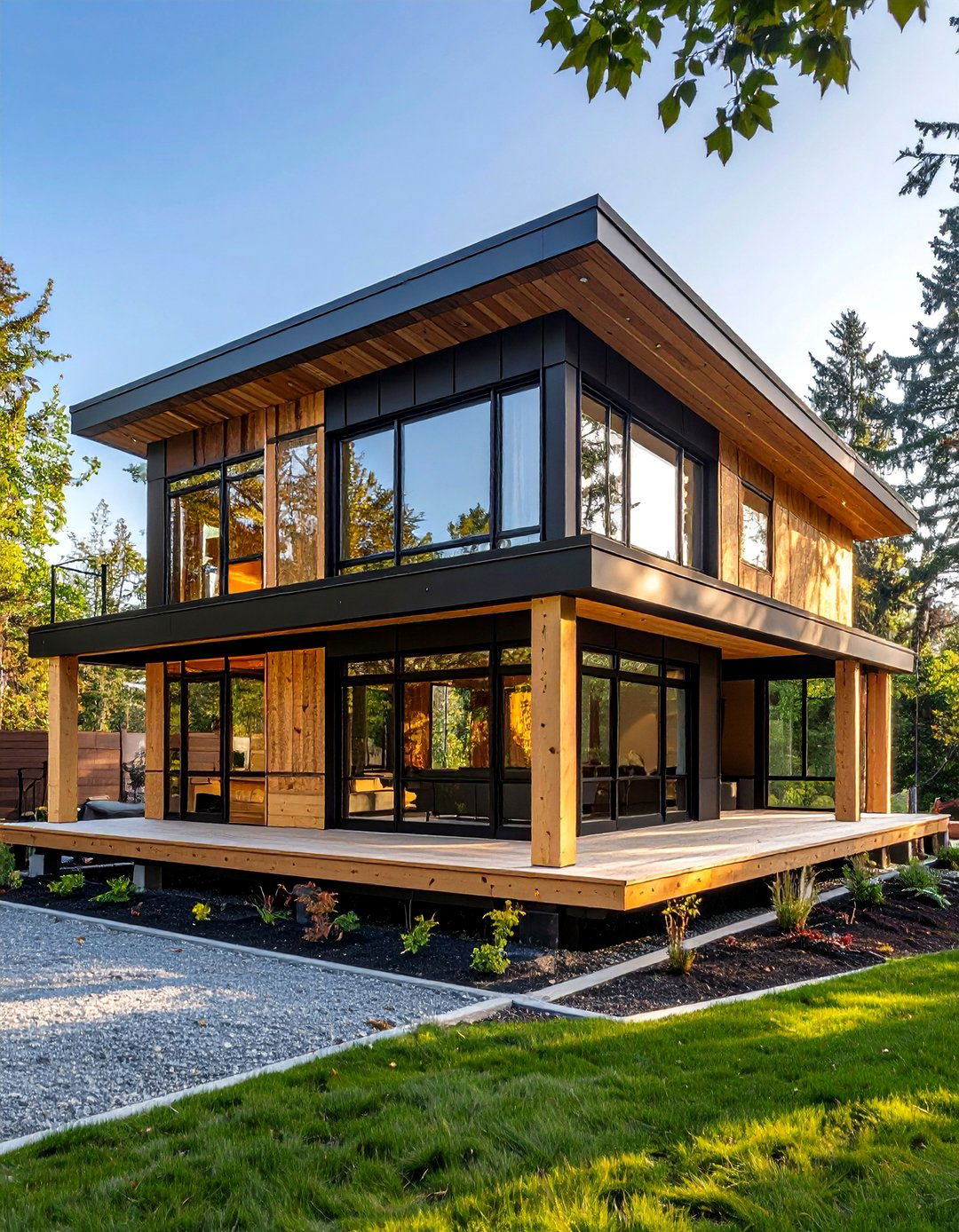 Tan Exterior with Black Framed Glass Railings - 20 Tan House With Black Trim Design Ideas