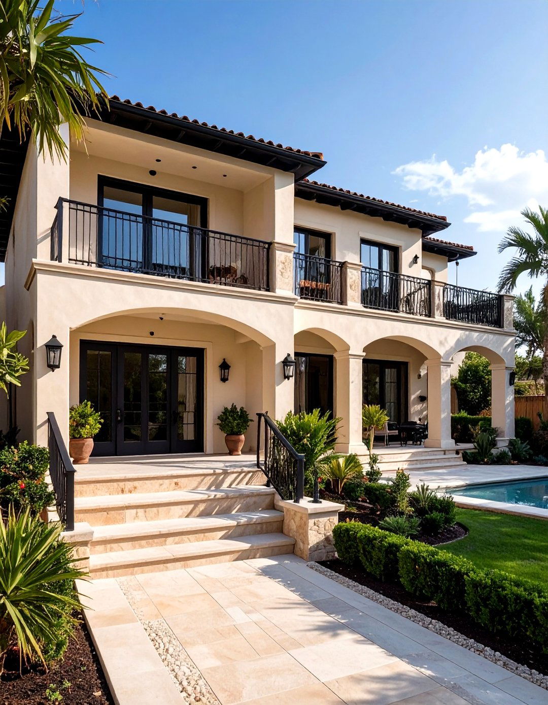 Tan Stucco with Black Decorative Corbels - 20 Tan House With Black Trim Design Ideas