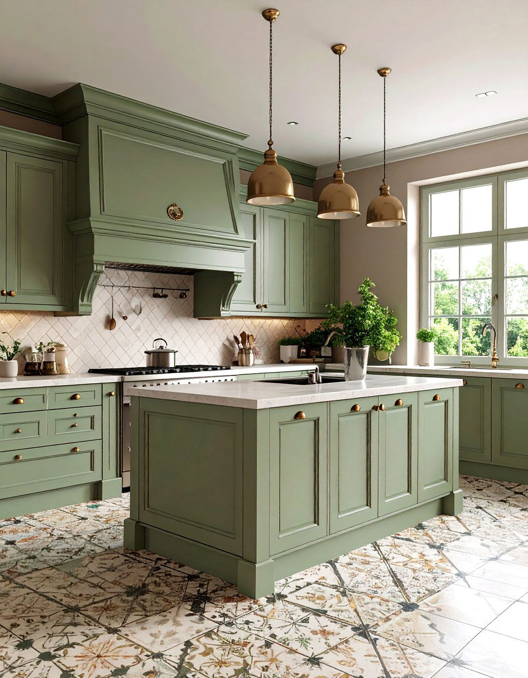 Taupe Cabinets Paired with a Wooden Island - 20 Taupe Kitchen Cabinet Ideas