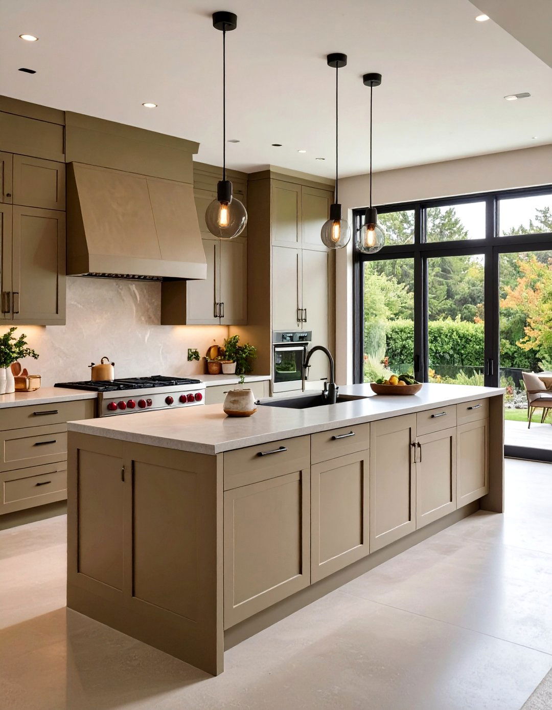 Taupe Cabinets and Greenery - 20 Taupe Kitchen Cabinet Ideas