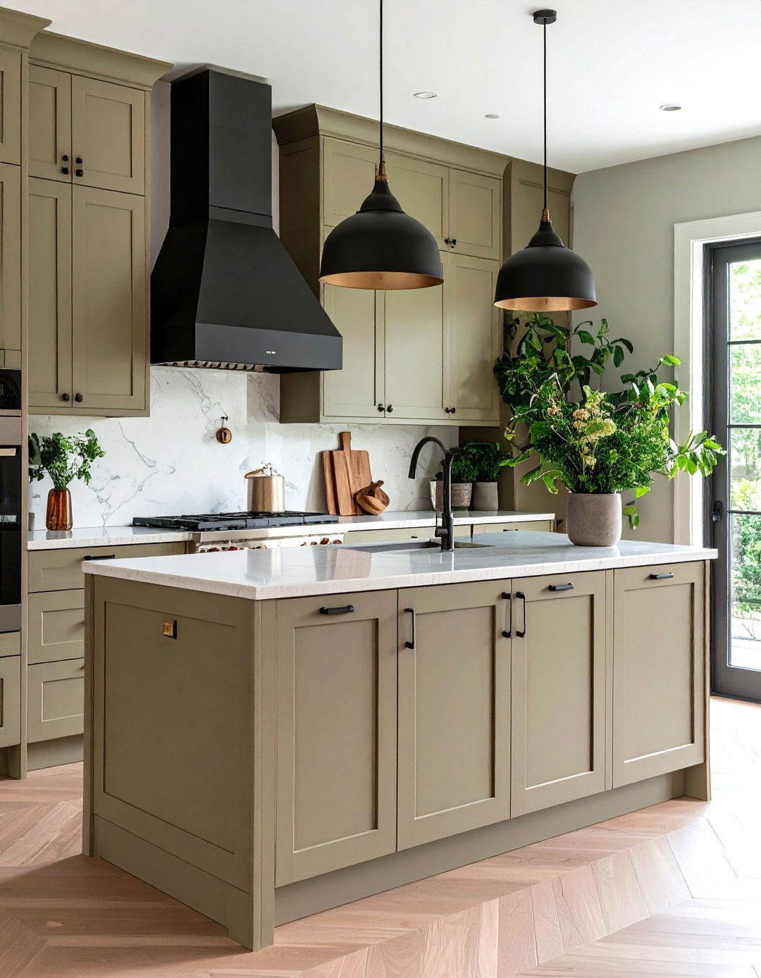 Taupe Cabinets with Bold Accent Walls - 20 Taupe Kitchen Cabinet Ideas
