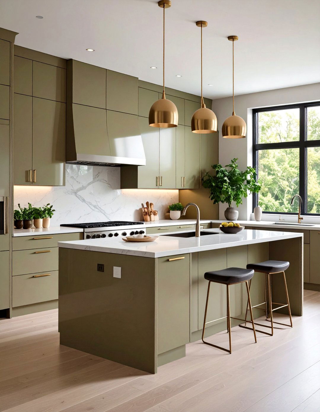 Taupe Cabinets with Brushed Brass Hardware - 20 Taupe Kitchen Cabinet Ideas