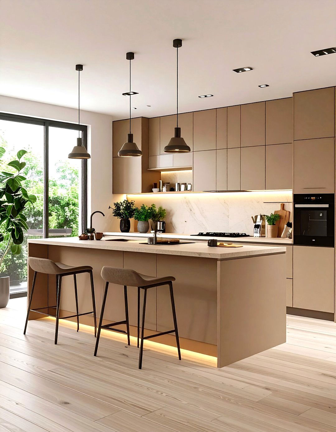 Taupe Cabinets with Stone Backsplash - 20 Taupe Kitchen Cabinet Ideas
