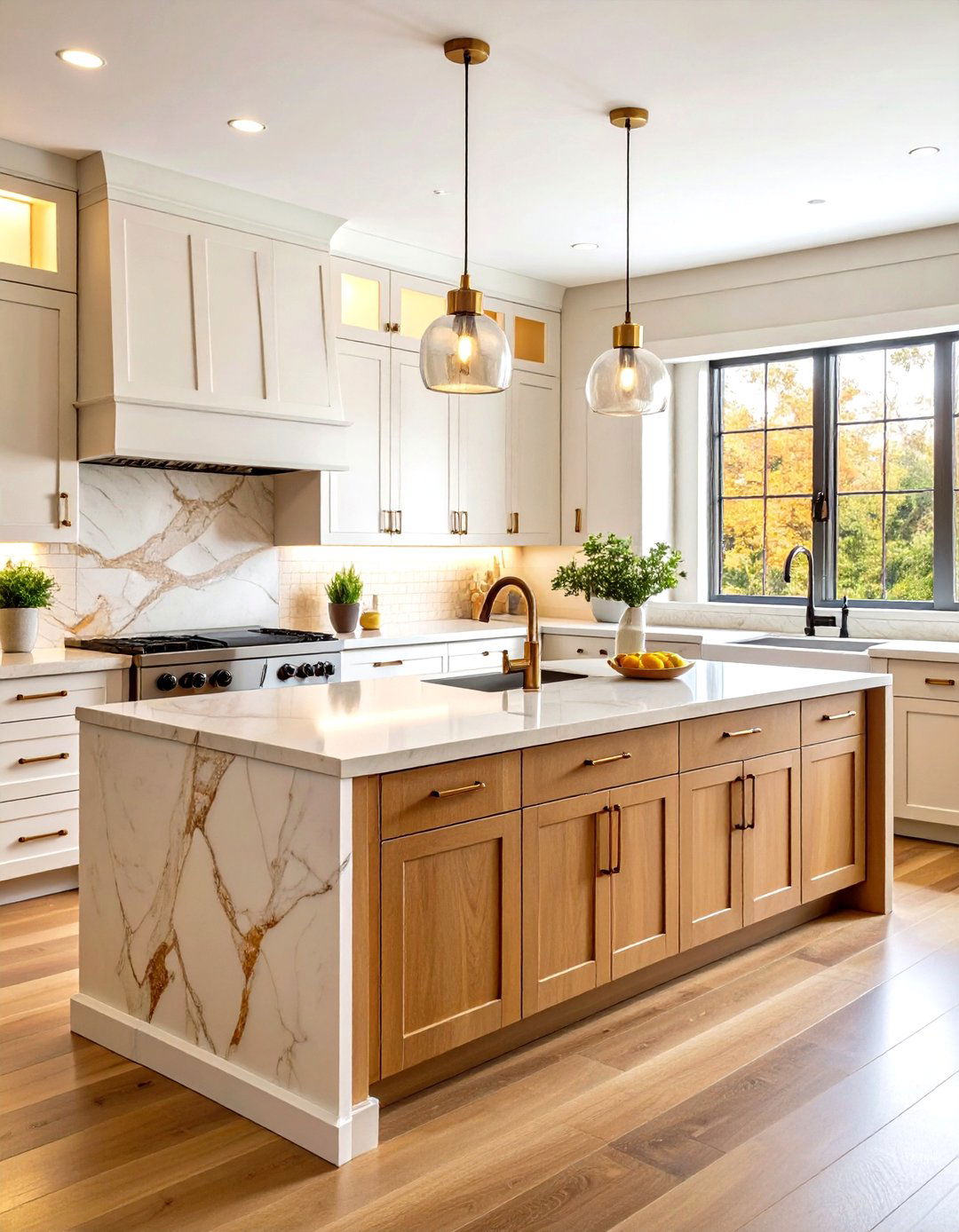 Taupe Veined Quartz Countertops with Oak Cabinets - 20 what color countertops go with oak cabinets