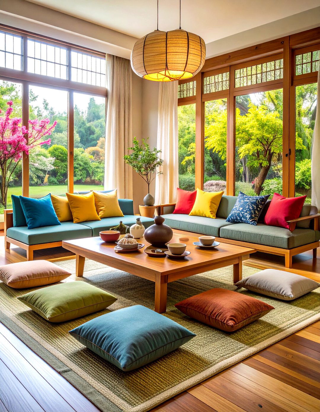 Tea Ceremony Zen Living Room with Mindful Gathering Space - 20 Zen Living Room Ideas