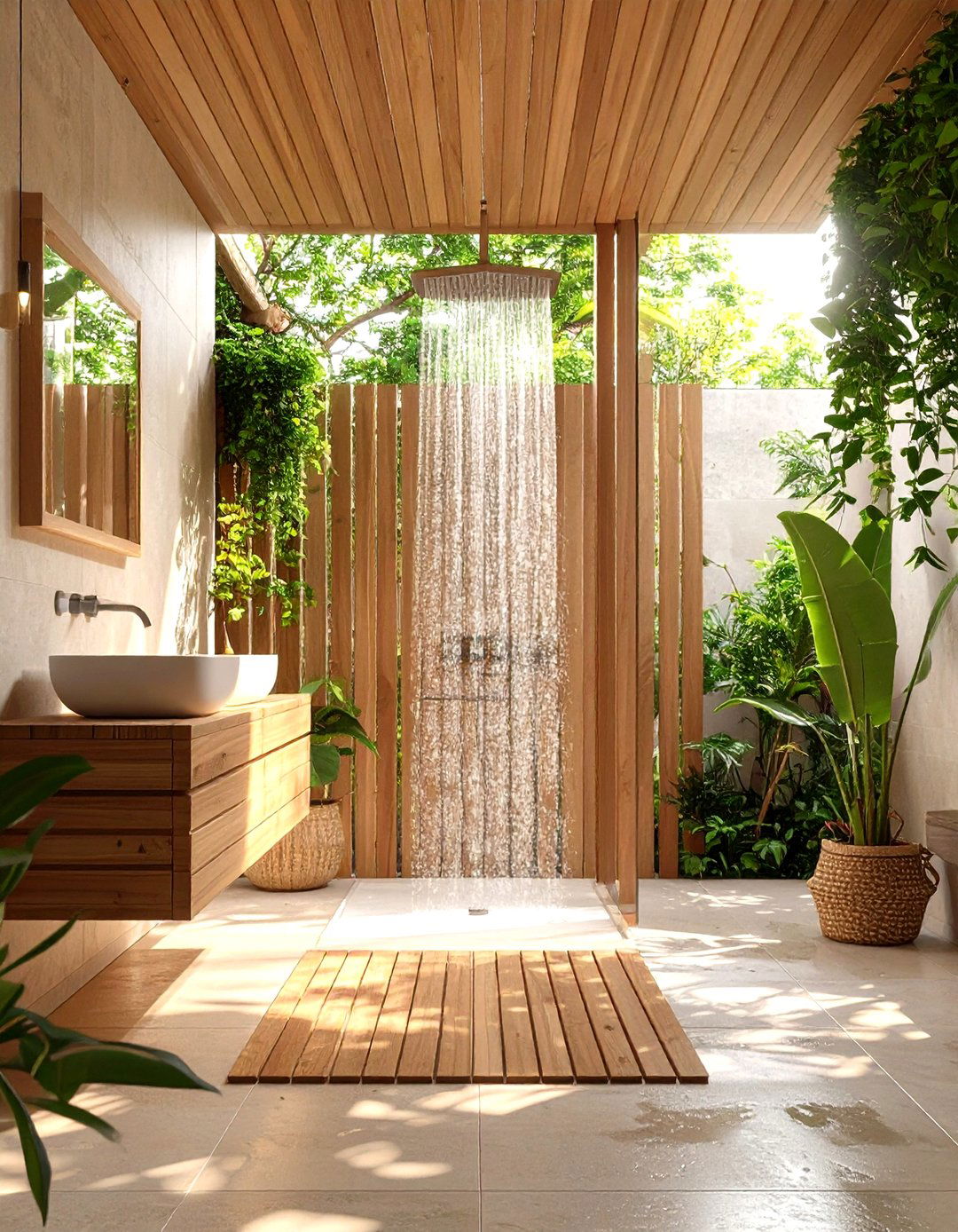 Teak Wood Bench - 20 Walk in Shower Ideas With Bench