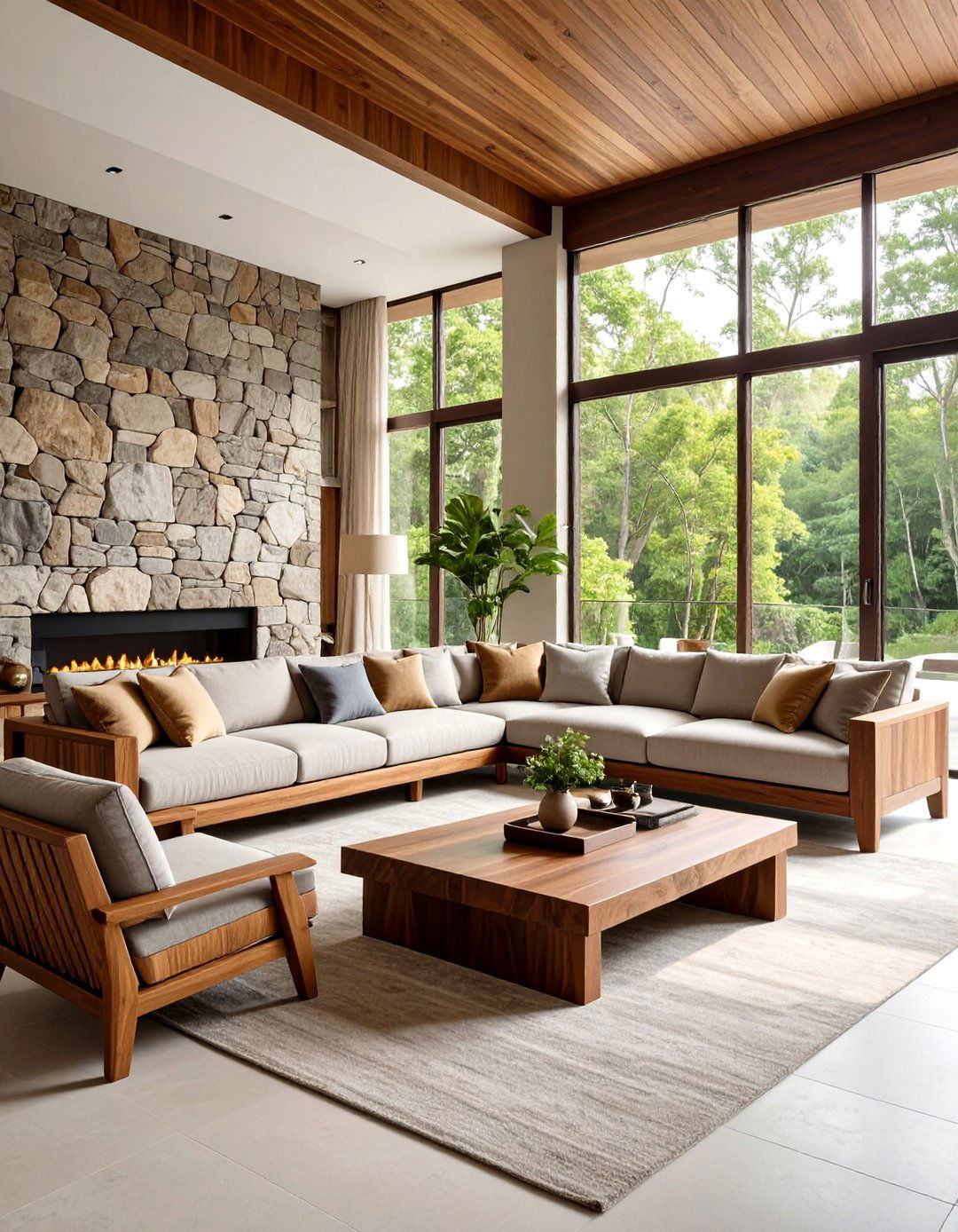 Teak and Stone Tropical Living Room - 20 Tropical Living Room Ideas