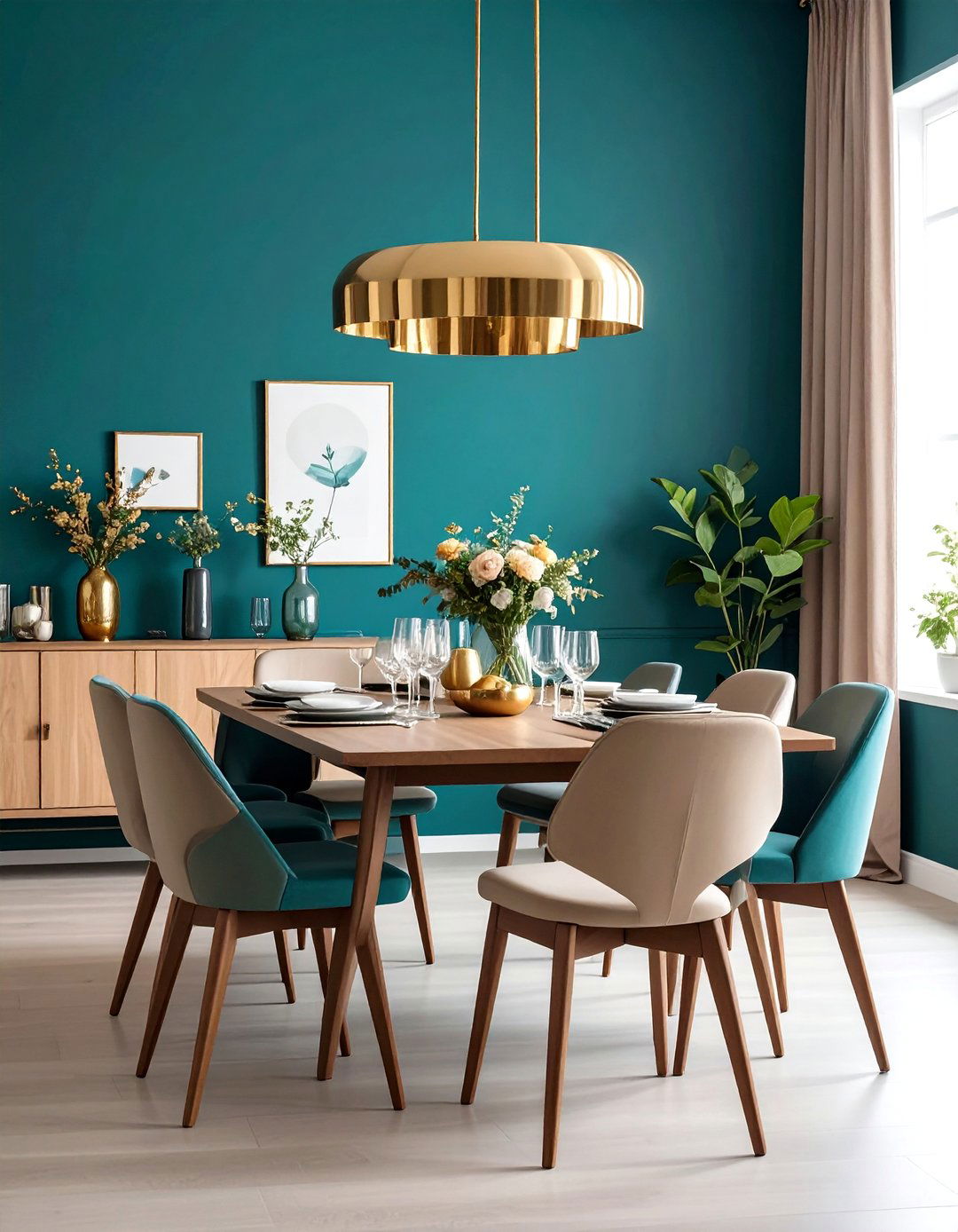 Teal Accent Wall - 20 Teal Dining Room Ideas
