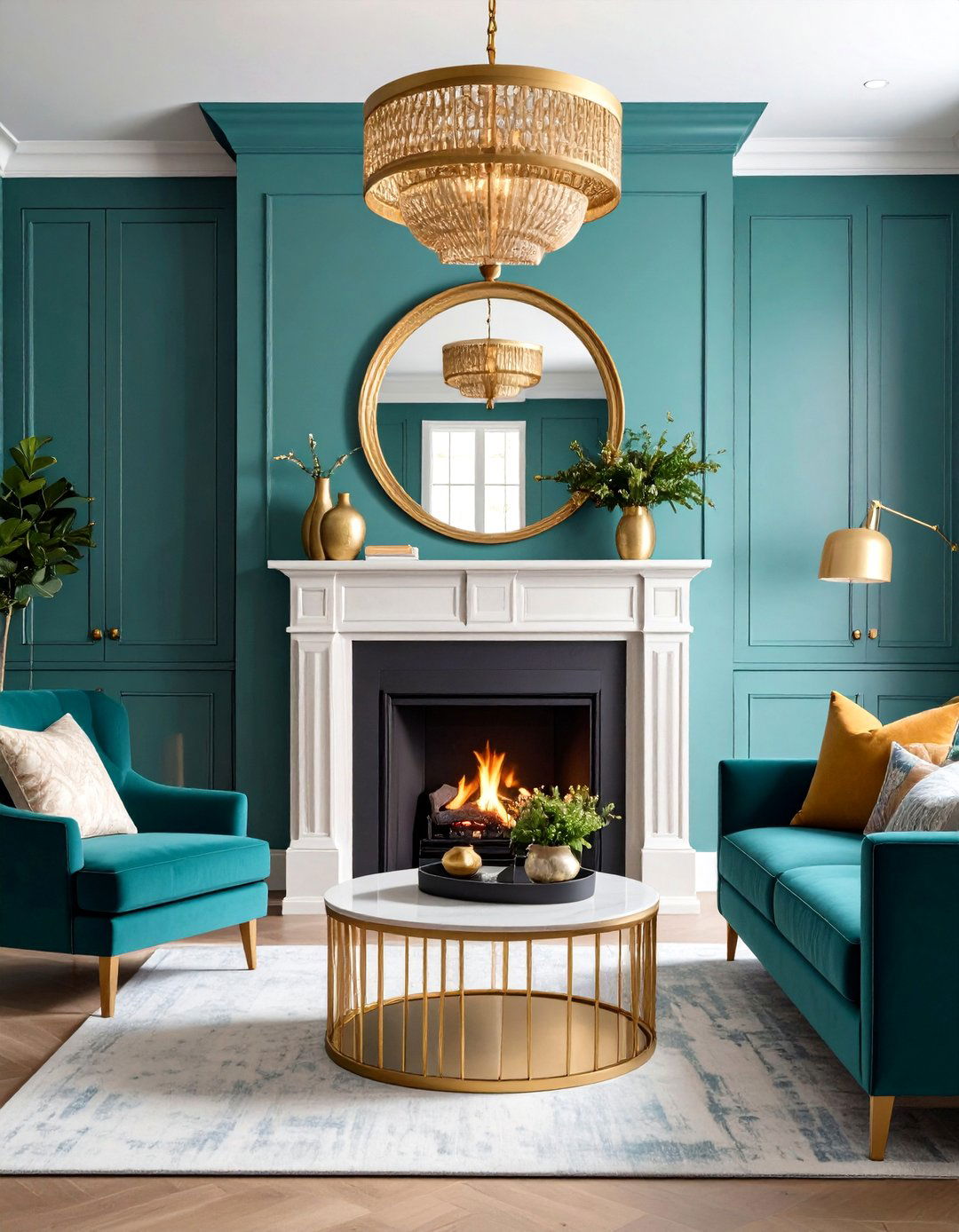 Teal Accent Wall with White Trim - 20 Teal Living Room Ideas