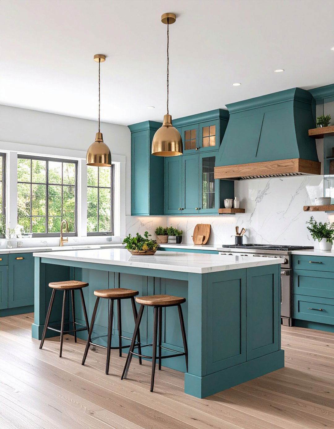 Teal Accented White Kitchen - 20 Blue and White Kitchen Ideas